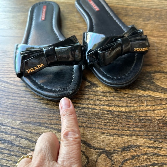 Prada black patent bow flat sandals 7.5 - Picture 10 of 11